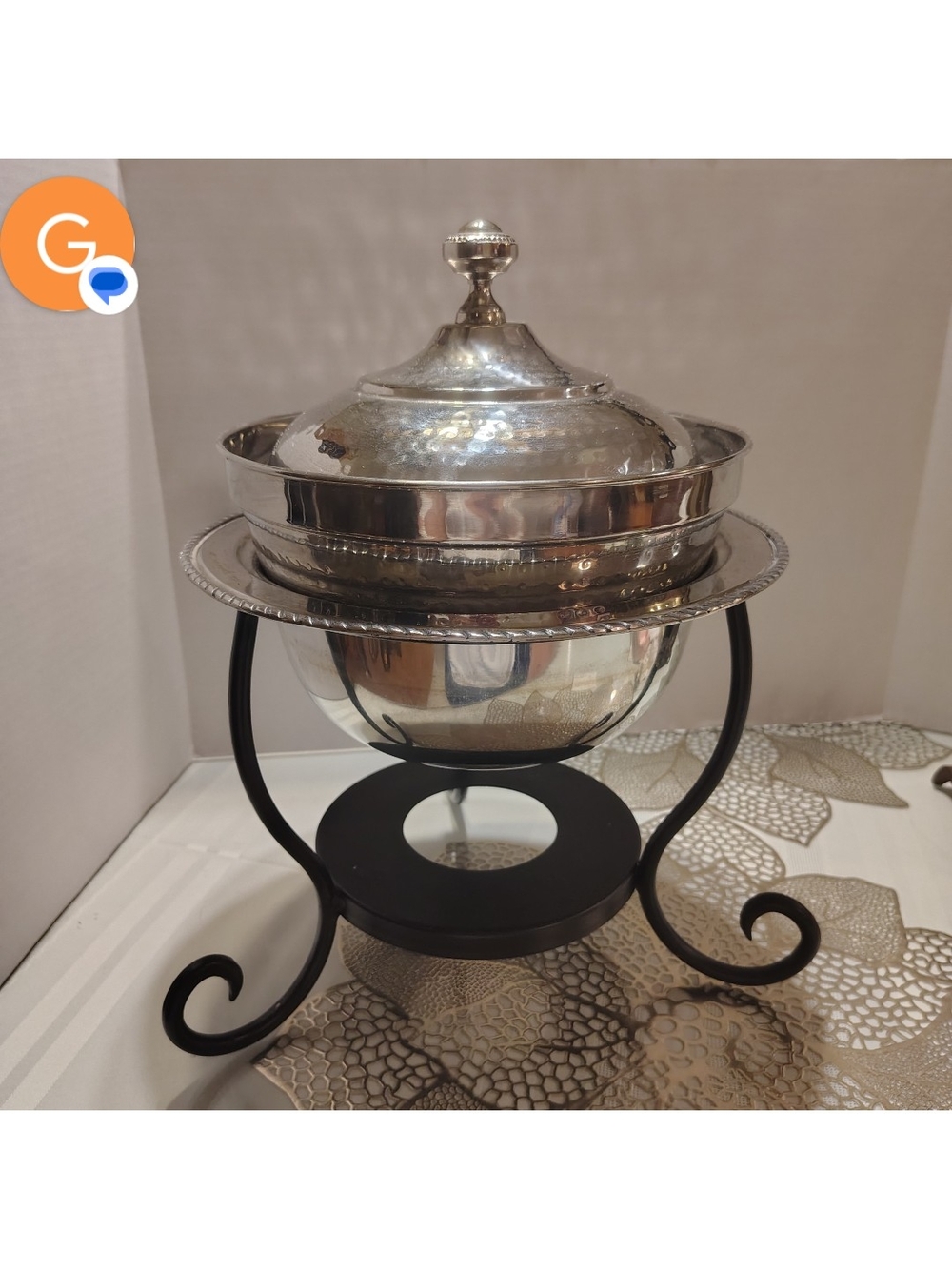 Silver Chafing Dish 3 Qt with Black Stand - Elegant Home Dining Serving Piece